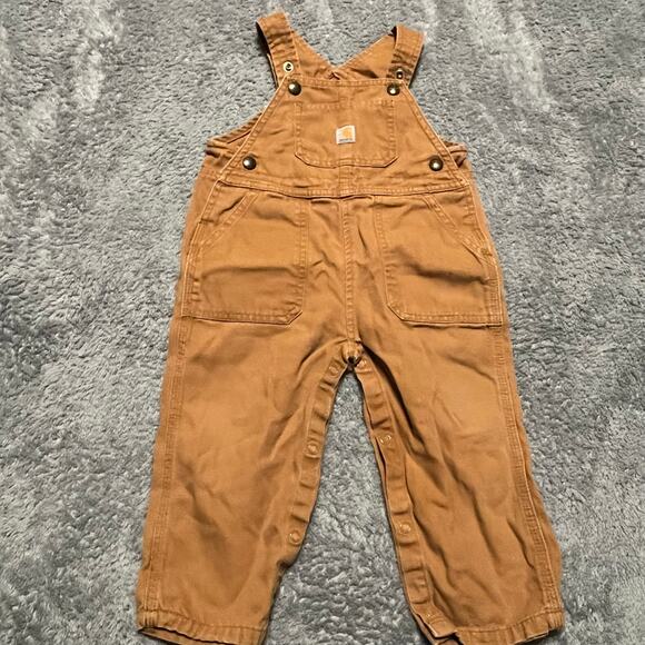 Carhartt Overalls Toddler Infant 24 Months Tan Brown Snap Work - Picture 1 of 9